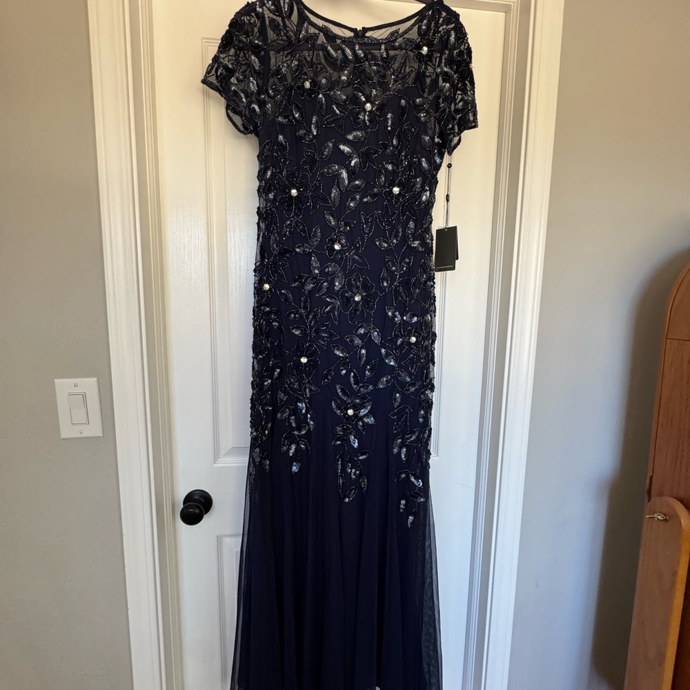 Adrianna Papell Midnight Blue Floral Maxi Dress